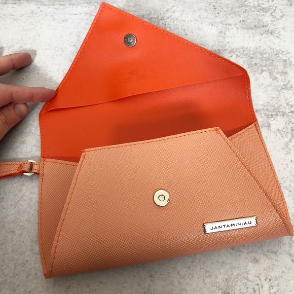 KLM Jantaminiau Orange Envelope Clutch Wristlet - Picture 3 of 8